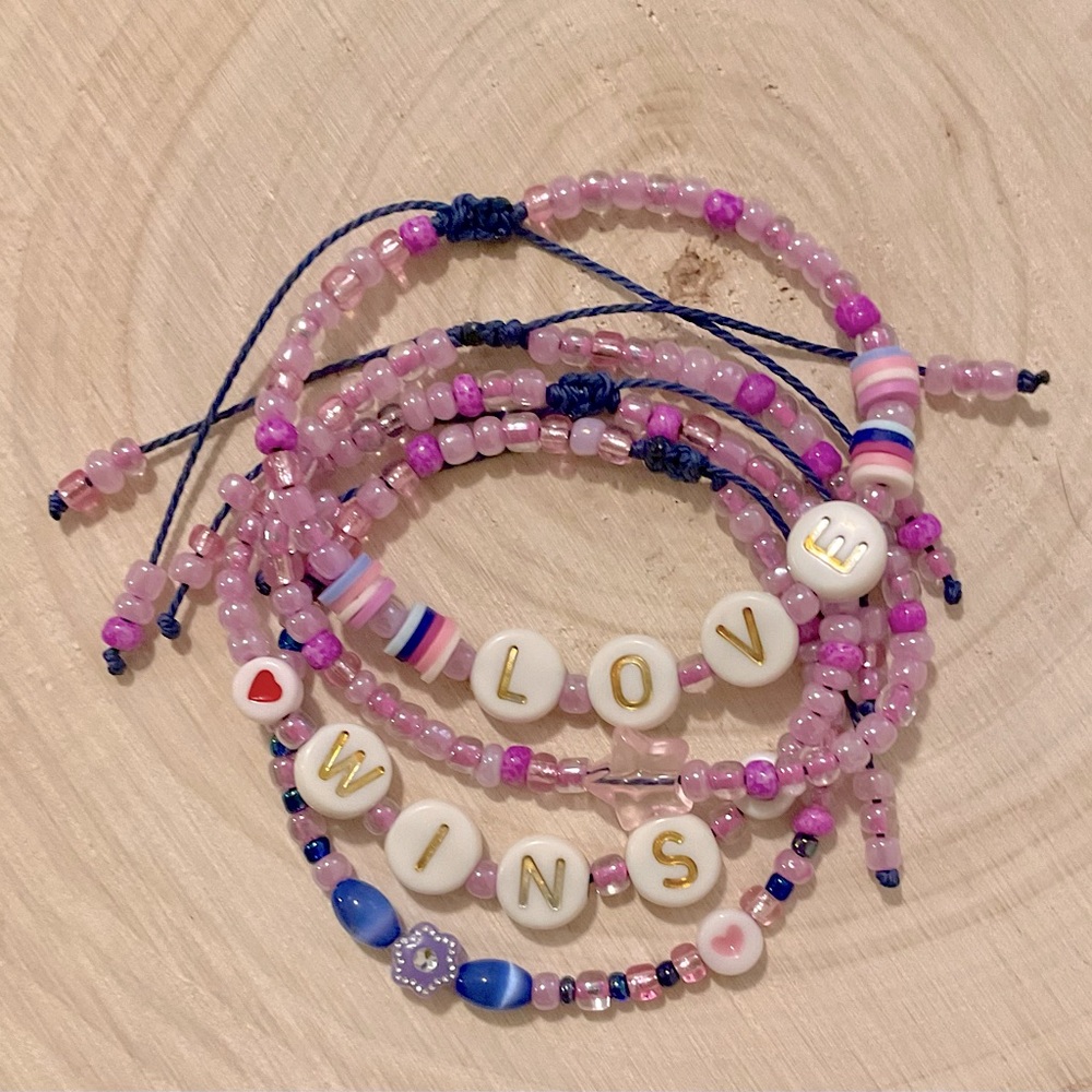 Adjustable surfer bracelet stack,positive word bracelet,love pink,waterproof,NWT